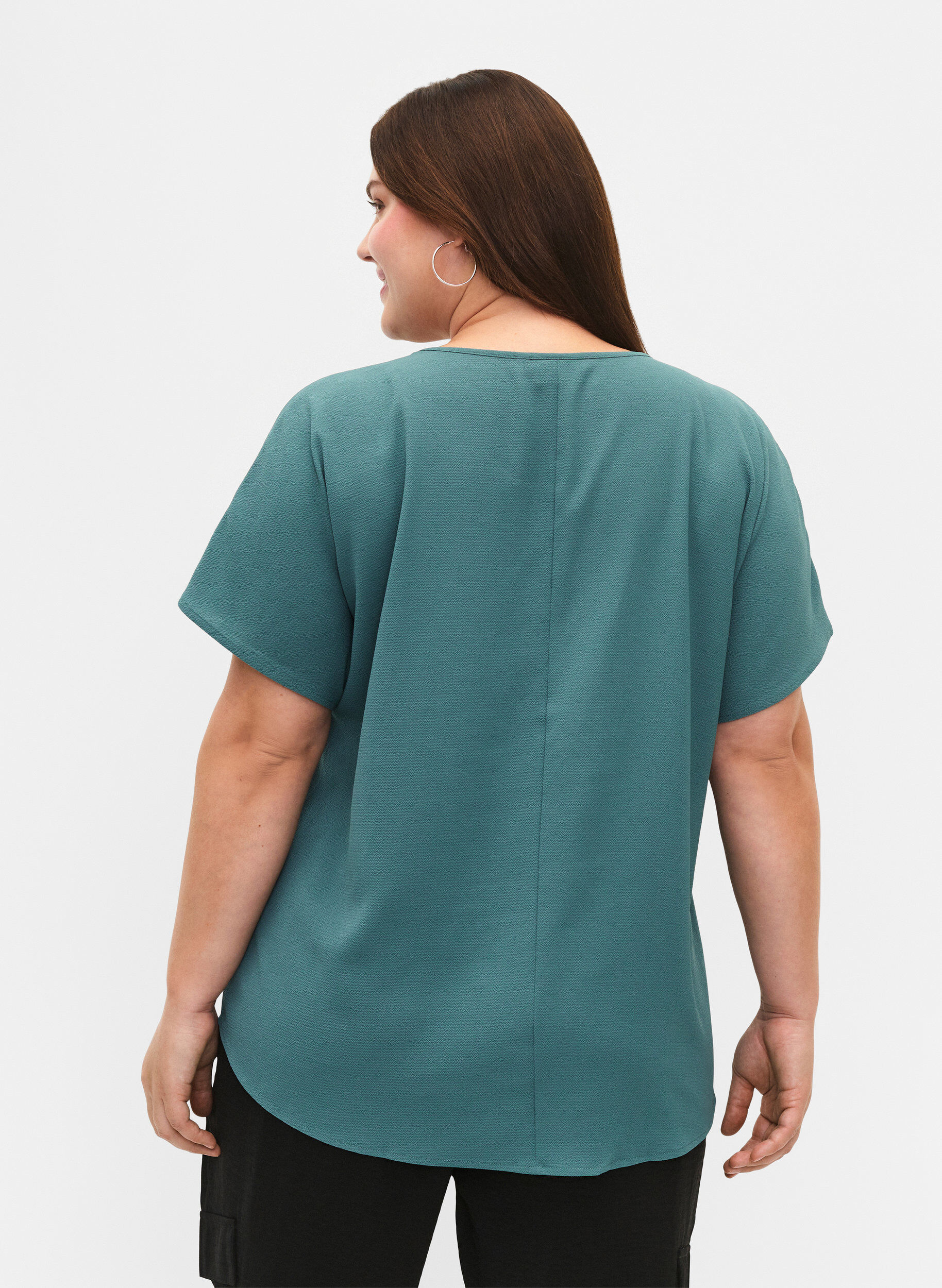 ZizziBluse med korte &aelig;rmer og rund halsudsk&aelig;ring, Gr&oslash;n, Model image number 2
