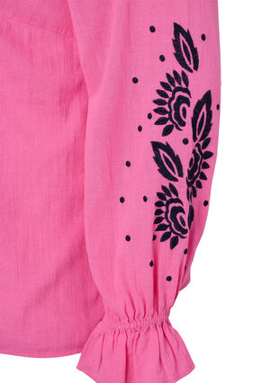 Bluse i bomuld med broderi og flæser, Pink P. w. Navy, Packshot image number 3