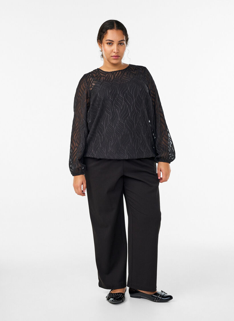 Bluse i chiffon med strukturm&oslash;nster, Sort, Model image number 1