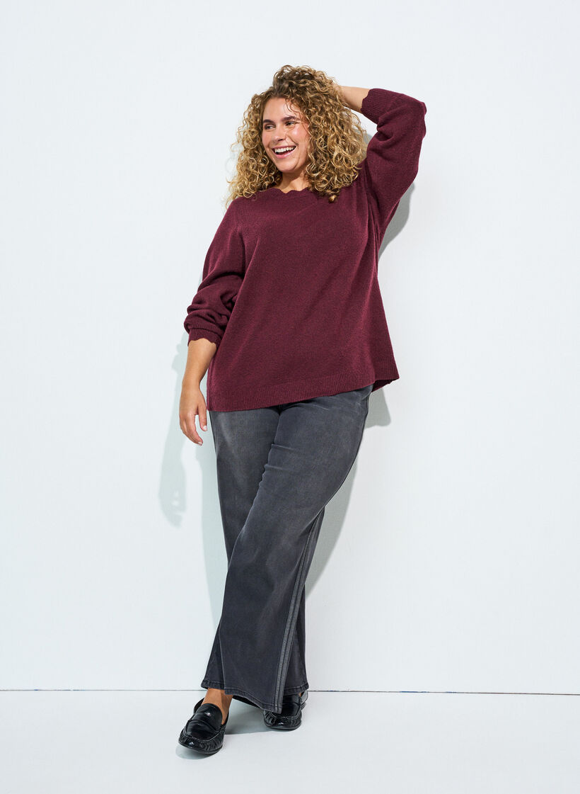 Strikbluse med b&oslash;lgekanter, R&oslash;d, Model image number 1