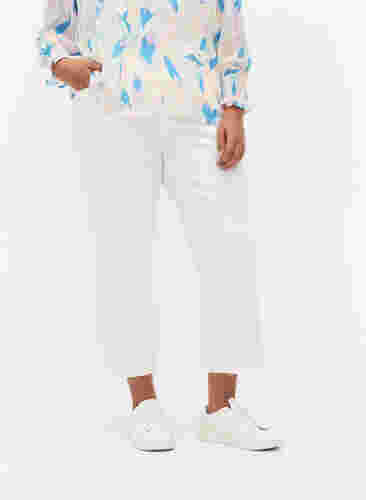 7/8 jeans med rå kanter og høj talje, White, Model image number 2