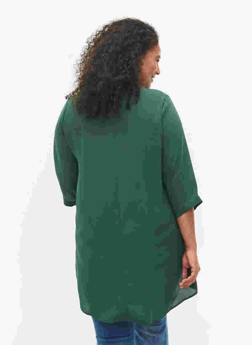 Bluse med 3/4 ærmer og v-hals, Trekking Green, Model image number 1