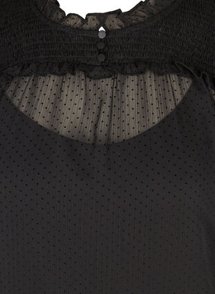 Højhalset bluse med smock- og flæsedetaljer, Black, Packshot image number 2