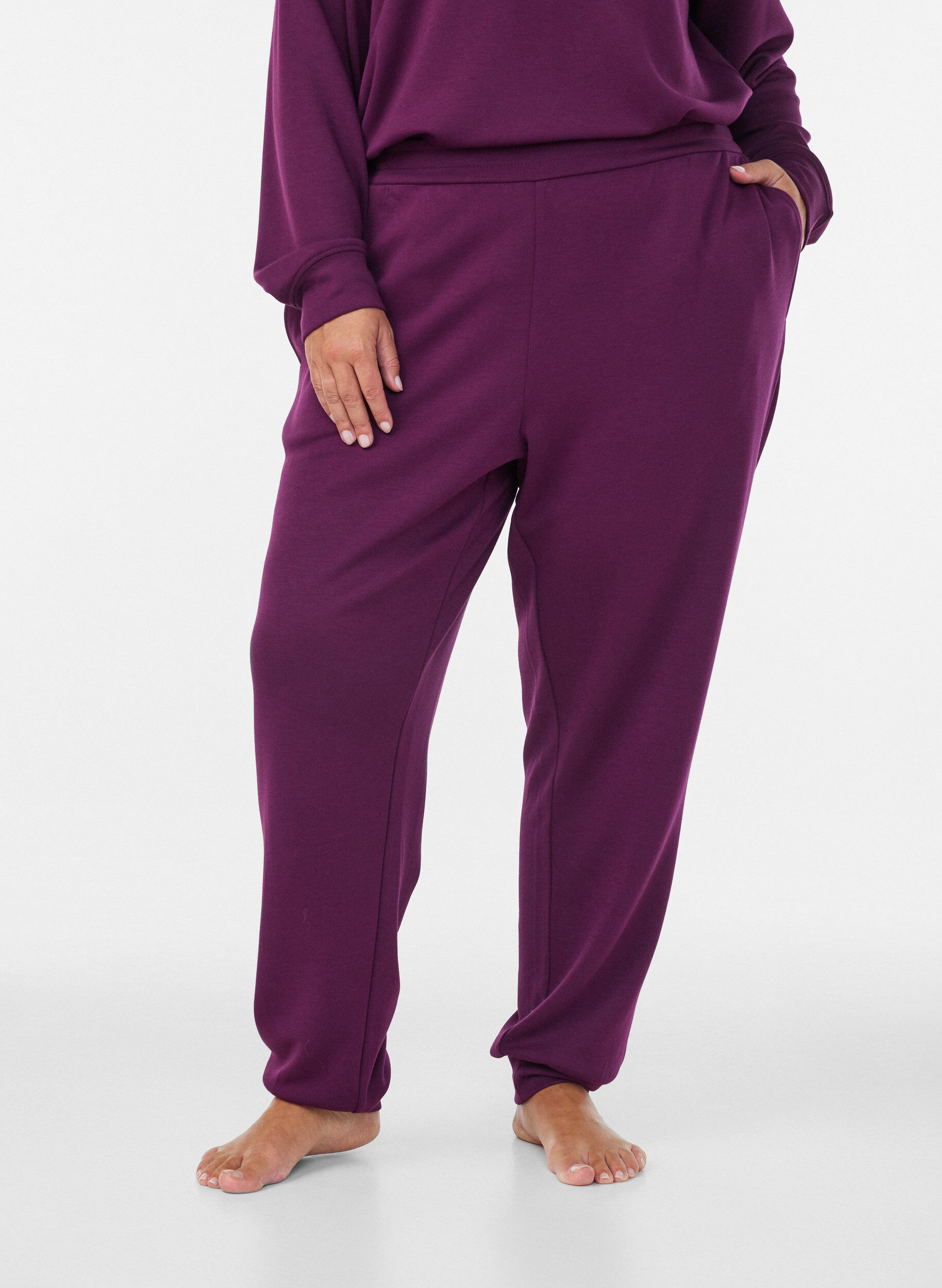 ZizziJerseybukser med h&oslash;j talje og lommer, Lilla, Model image number 2