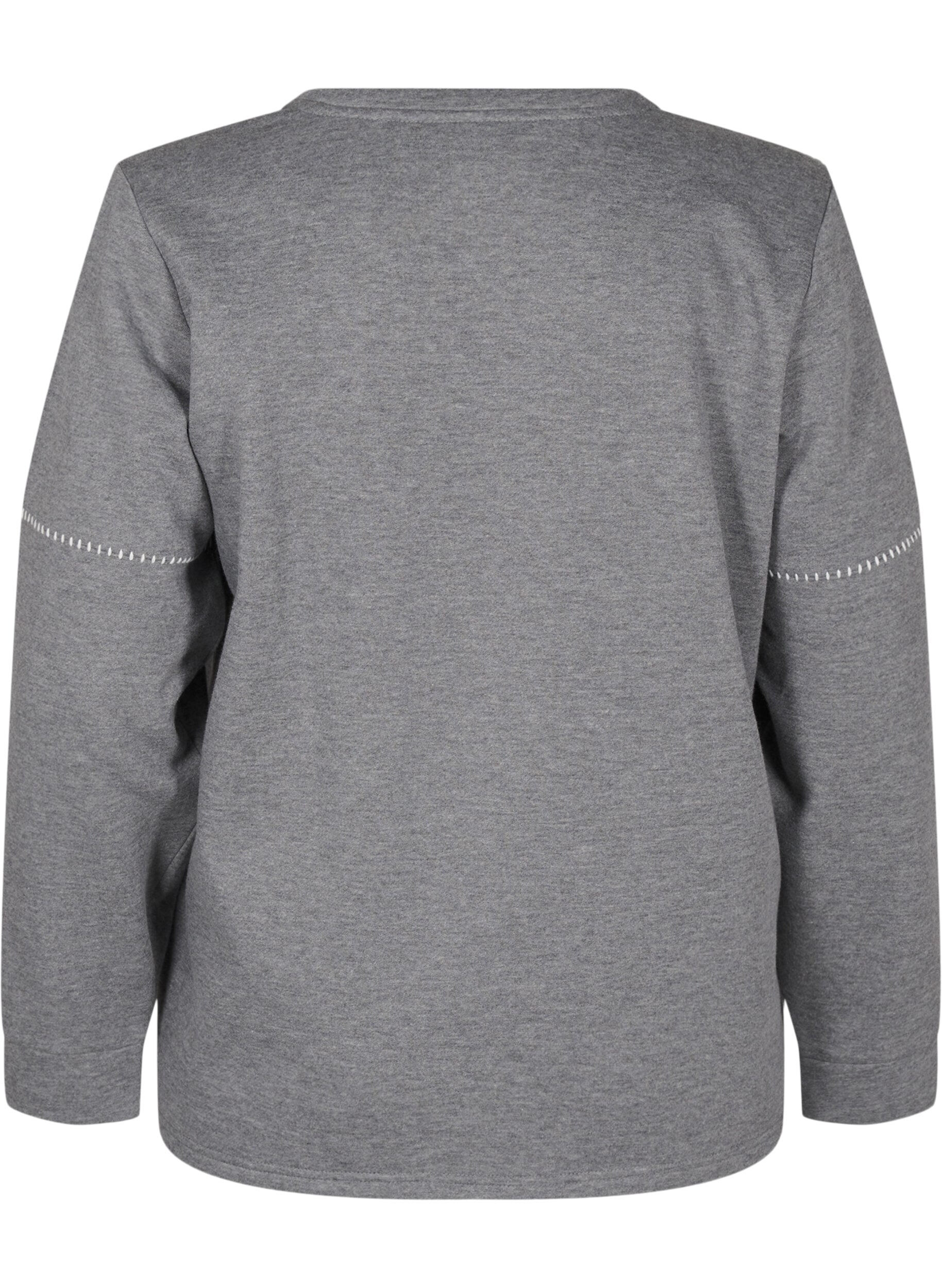 Zizzi Sweatshirt med kontrastsyninger, Medium Grey M&eacute;l, Packshot image number 1