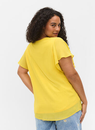 Bluse med korte ærmer, Primrose Yellow, Model image number 1