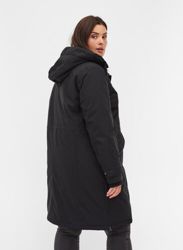 Vandtæt vinterjakke med hætte og lommer, Black, Model image number 1