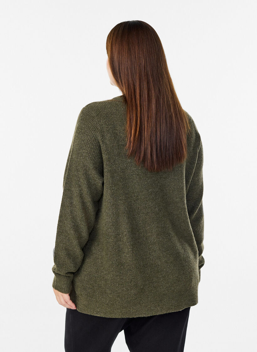 Meleret strikbluse med rund hals, Gr&oslash;n, Model image number 2