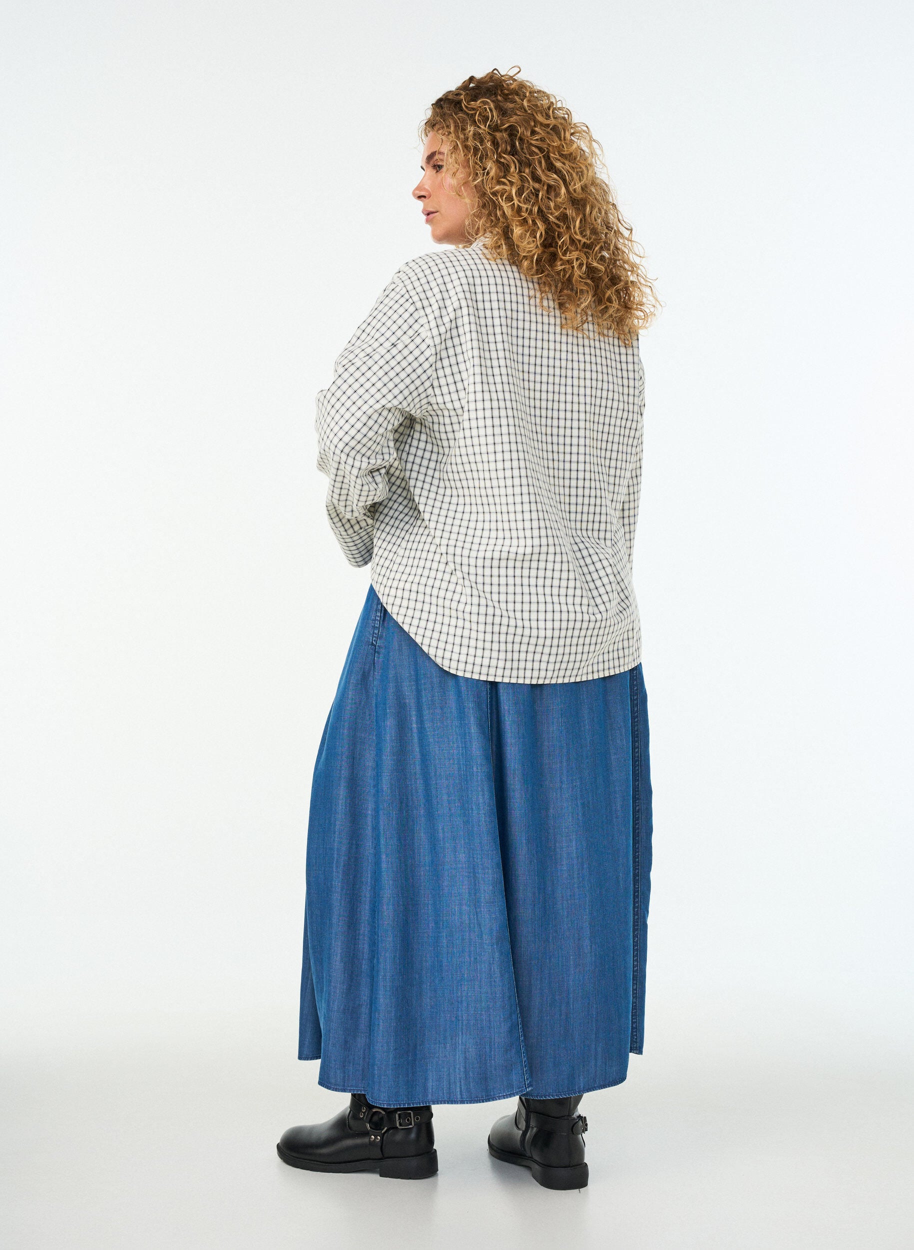 ZizziMaxinederdel i lyocell med denimlook, Bl&aring;, Model image number 1