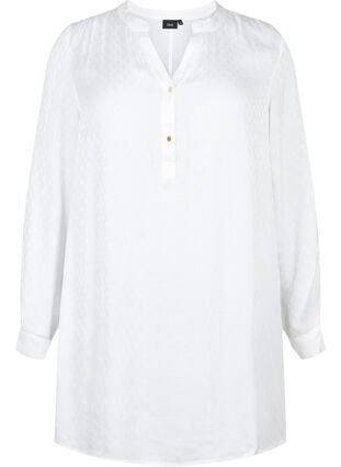 Tunika i viskose med tone-i-tone mønster, Bright White, Packshot image number 0
