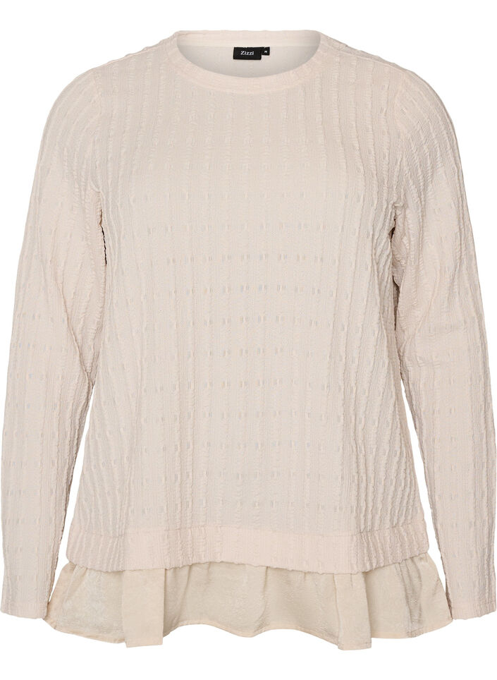 Struktureret bluse med fl&aelig;sekant, Vanilla, Packshot image number 0