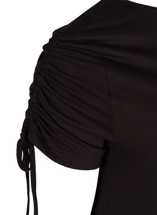 Kortærmet viskose kjole med snøredetalje, Black, Packshot image number 3