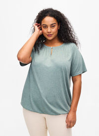 Meleret bluse med korte ærmer, Chinois Green Mel., Model