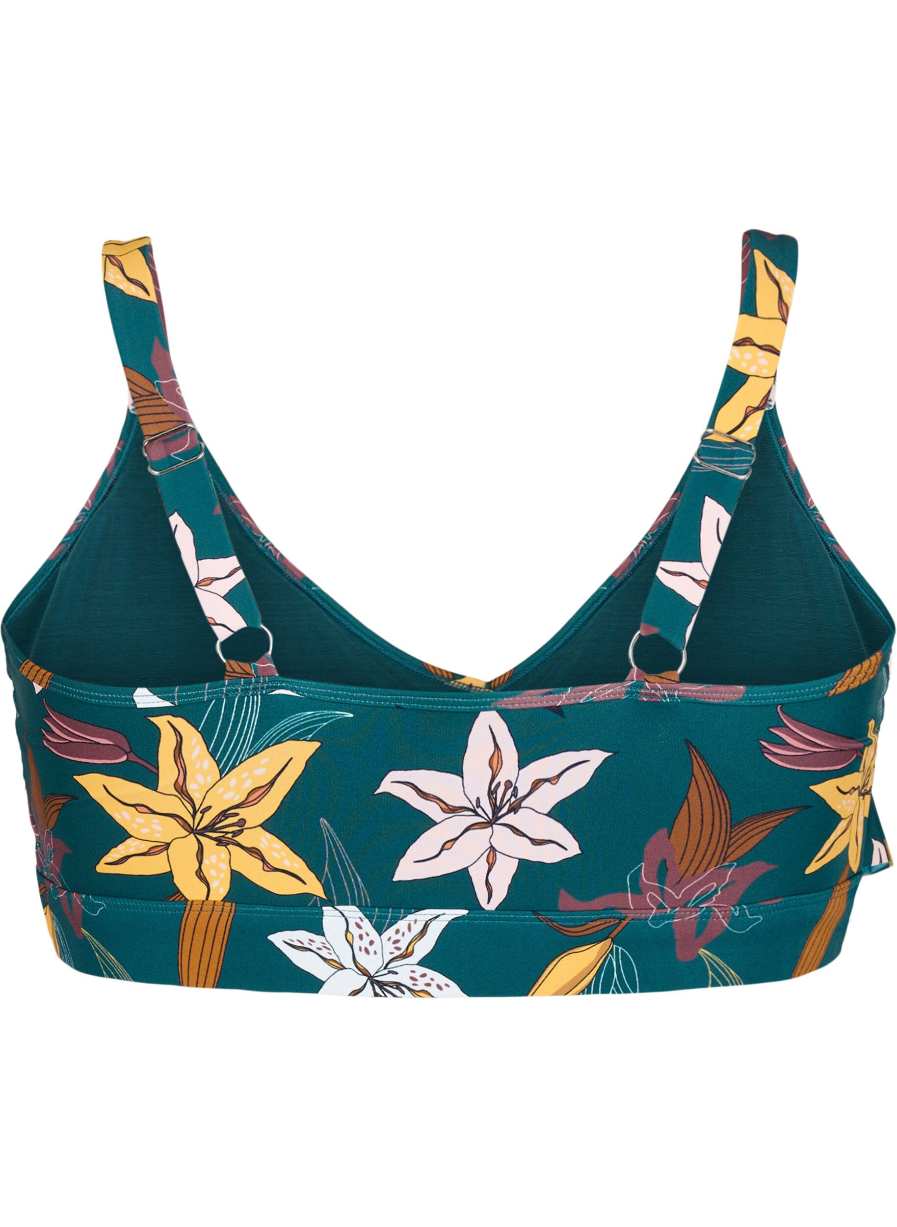 ZizziBlomstret bikini bh med fl&aelig;sedetaljer, Gr&oslash;n, Packshot image number 1