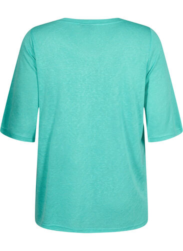 Bluse med 3/4 ærmer, Turquoise, Packshot image number 1