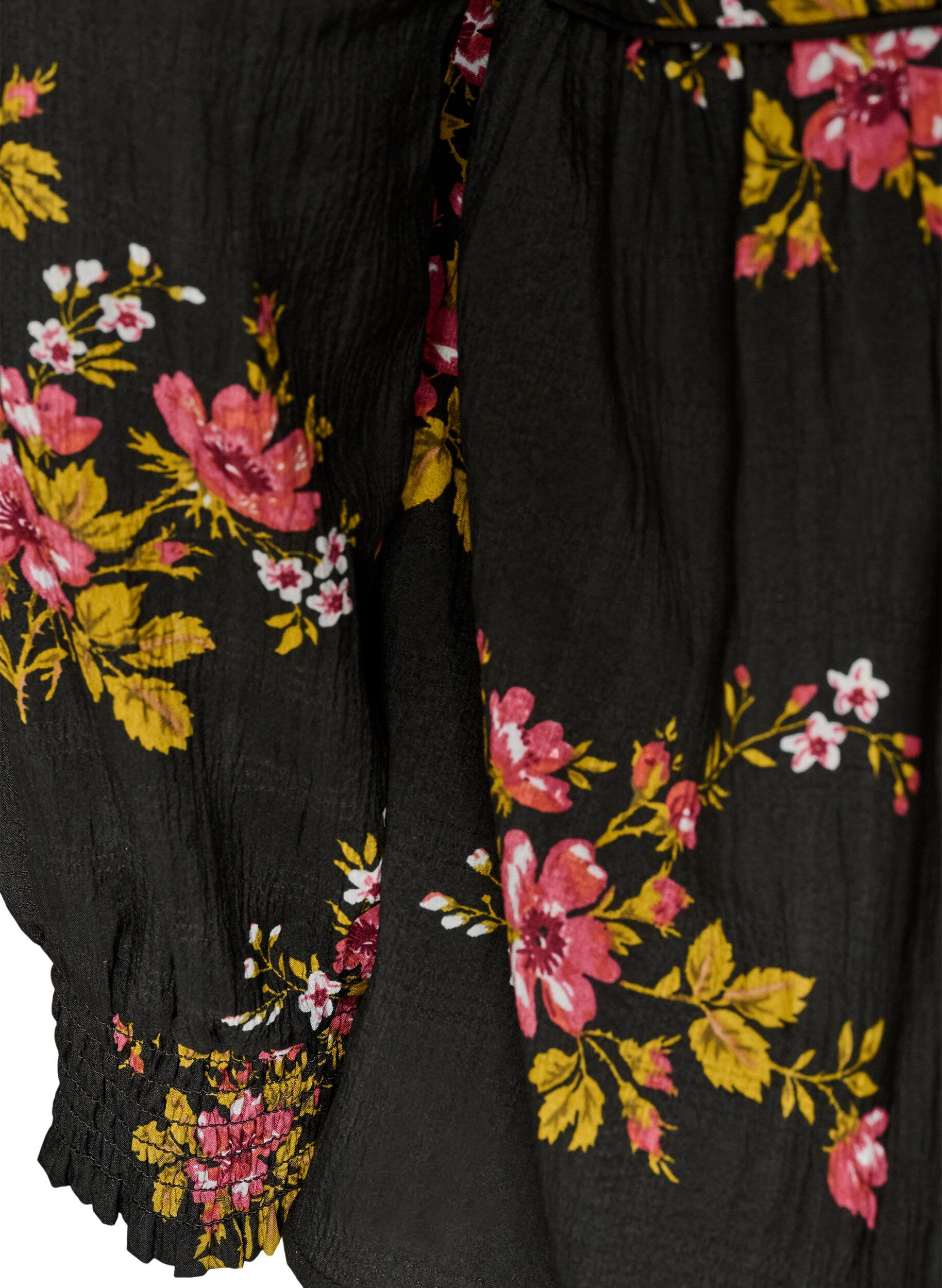 ZizziLang&aelig;rmet bluse med blomsterprint, Sort, Packshot image number 3
