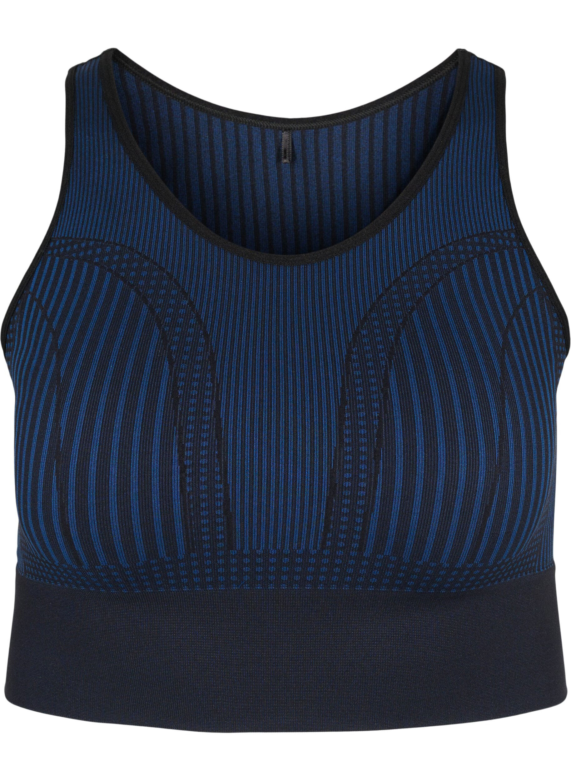 Zizzi Seamless sports bh med striber, Black w. Blue Depths, Packshot image number 0