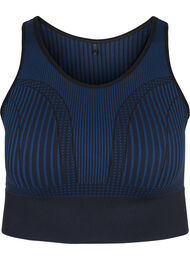 Seamless sports bh med striber, Black w. Blue Depths