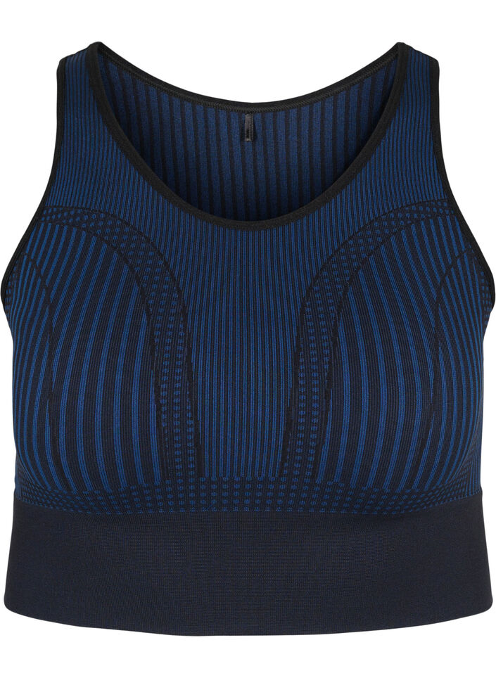 Seamless sports bh med striber, Black w. Blue Depths, Packshot image number 0