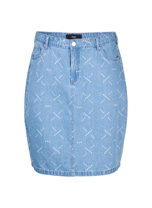Denim nederdel med mønster, Light blue denim, Packshot image number 0