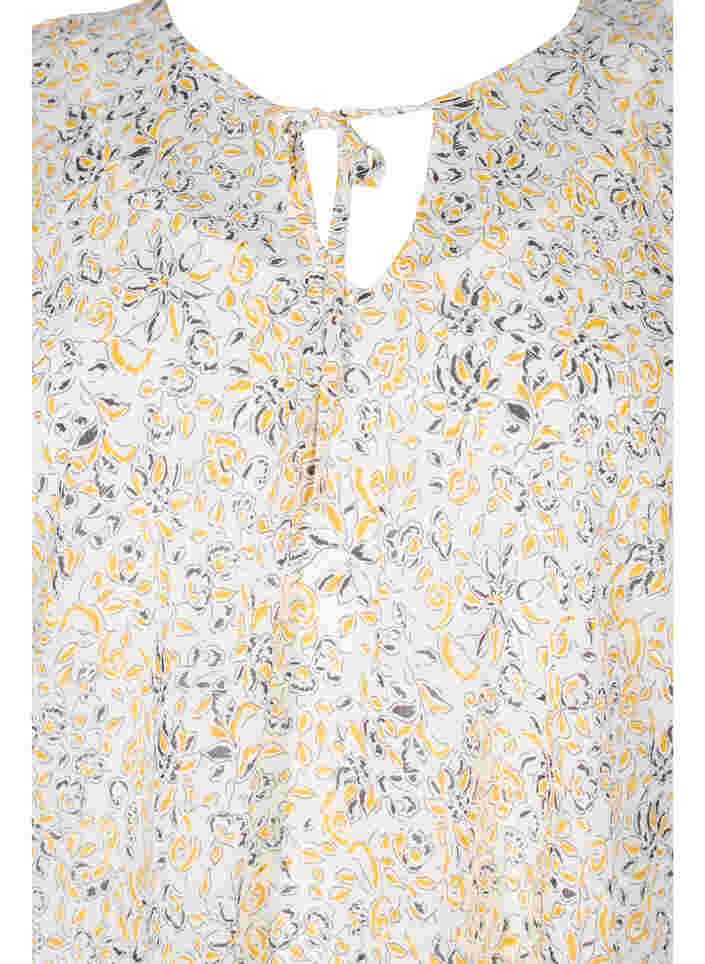 Printet bluse med bindesnøre og korte ærmer, Icicle Flower AOP, Packshot image number 2