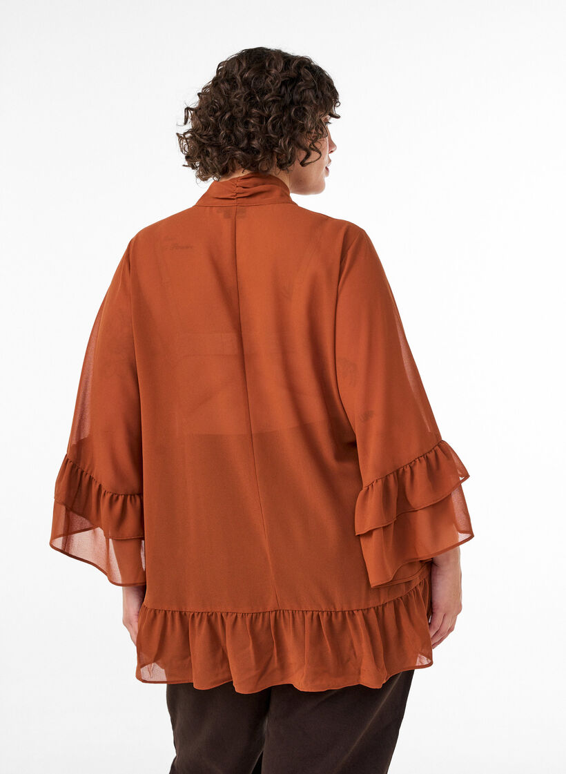 Bluse med sl&oslash;jfeb&aring;nd og fl&aelig;sedetaljer, Brun, Model image number 2