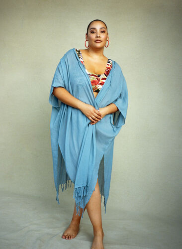 Strand kimono med frynser, Light Blue, Image image number 0