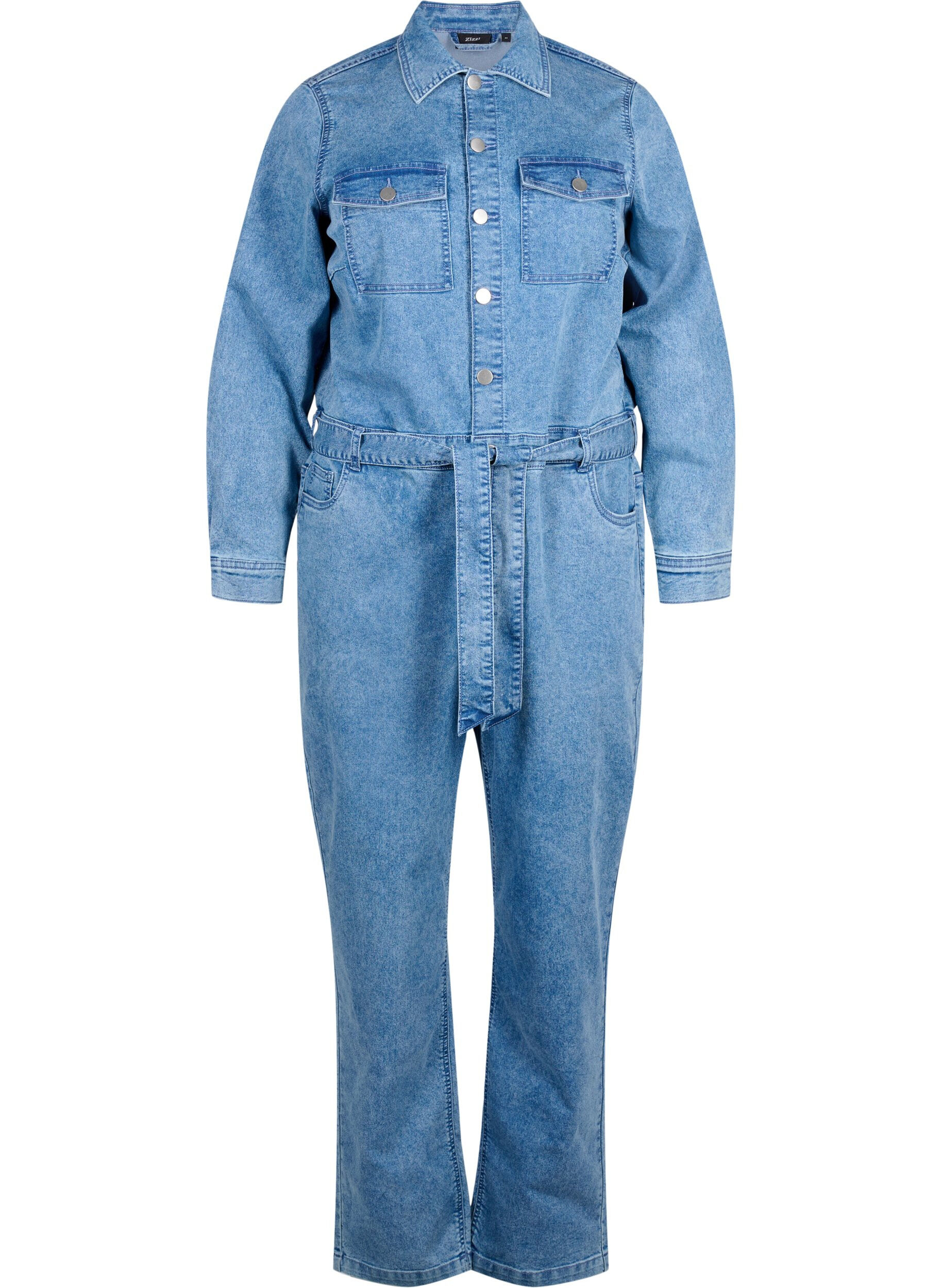 Zizzi Lang&aelig;rmet denim jumpsuit, Light Blue Denim, Packshot image number 0