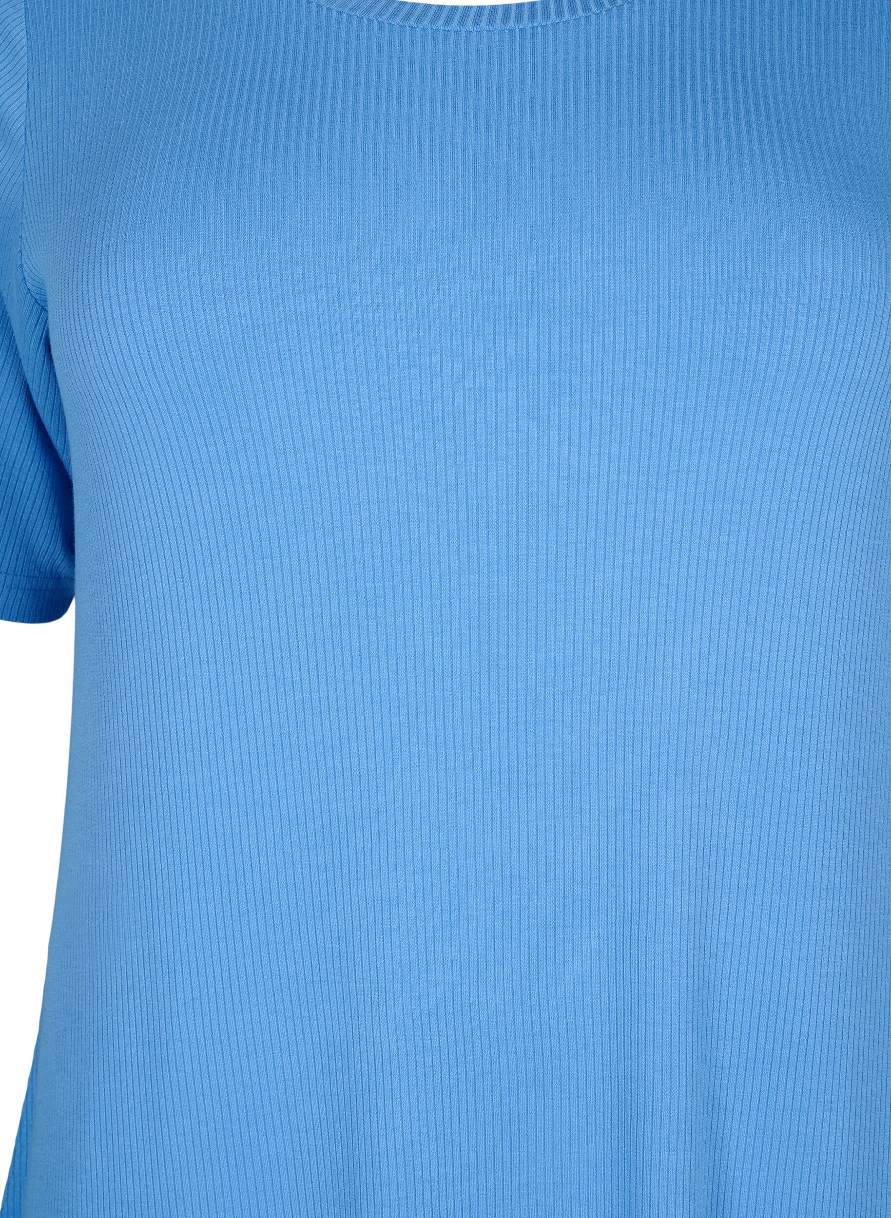 Zizzi Kort&aelig;rmet midikjole i viskose ribkvalitet, Marina, Packshot image number 2