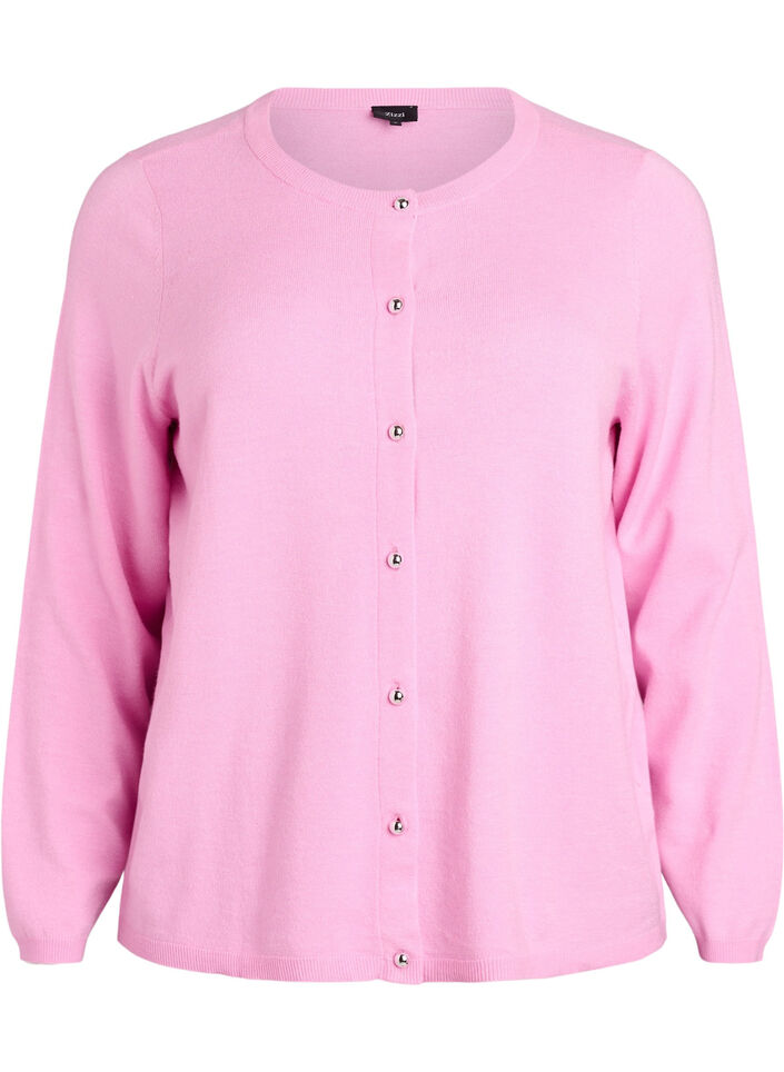 Cardigan med runde knapper, Lyser&oslash;d, Packshot image number 0