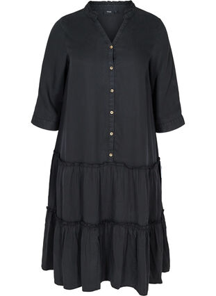 Lyocell kjole med knapper , Black, Packshot image number 0