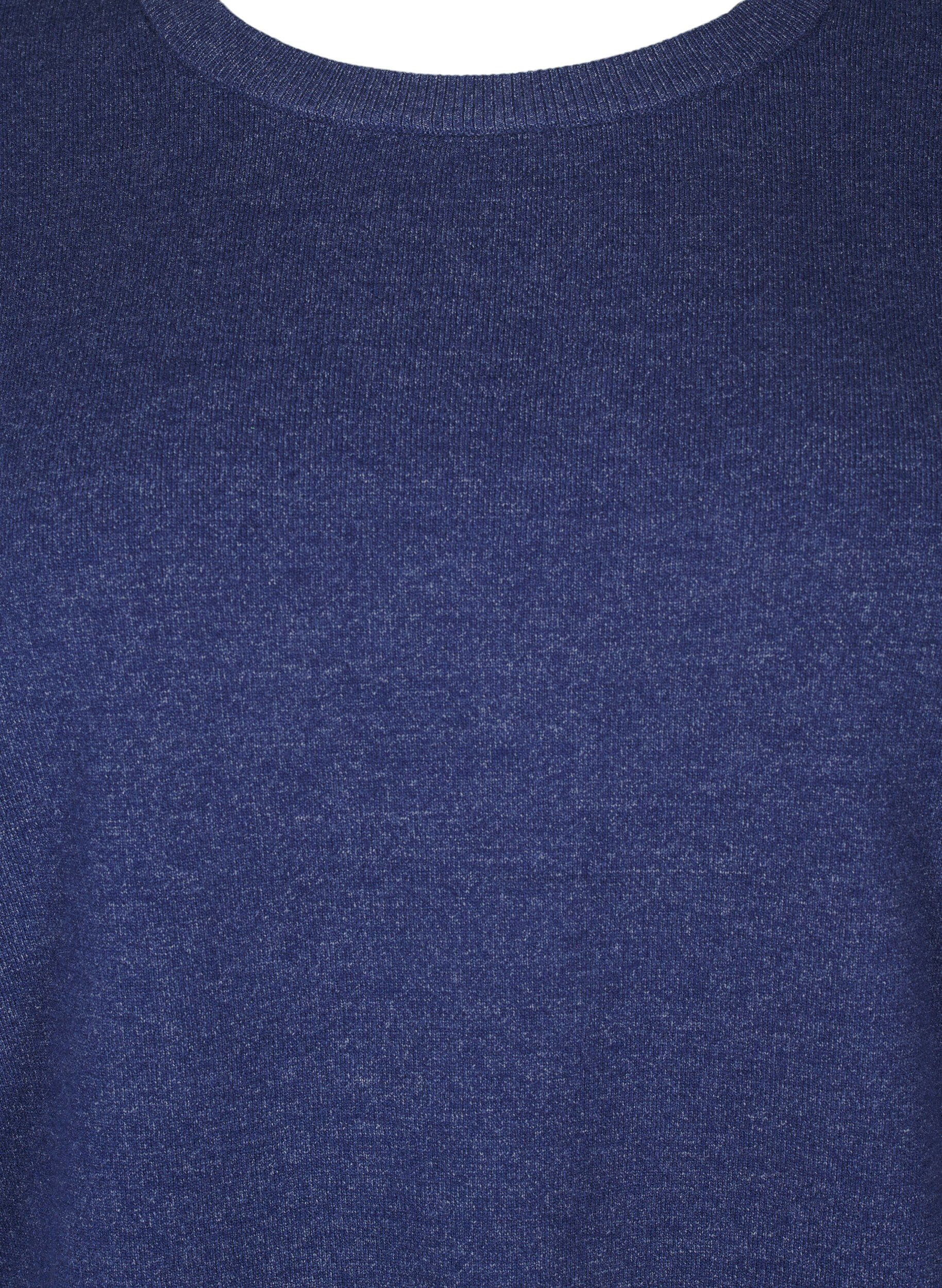 Zizzi Lang&aelig;rmet strikbluse med slids, Bl&aring;, Packshot image number 2