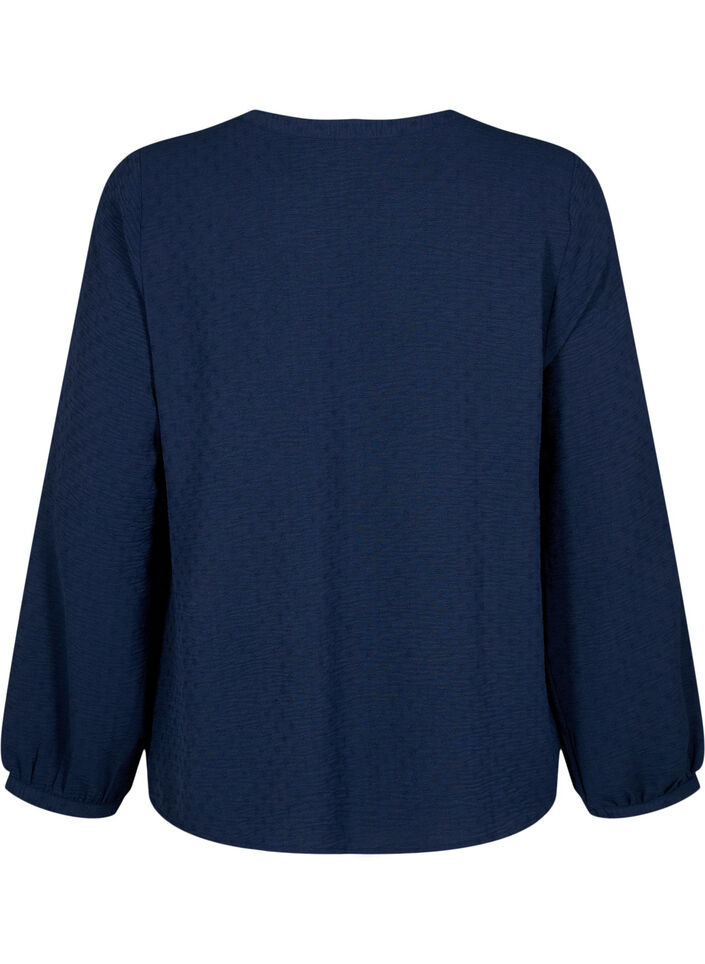 Langærmet bluse med struktur, Navy Blazer, Packshot image number 1