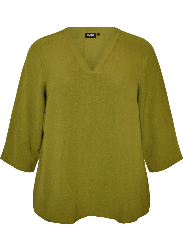 Bluse med 3/4 &aelig;rmer, Gr&oslash;n, Packshot image number 0