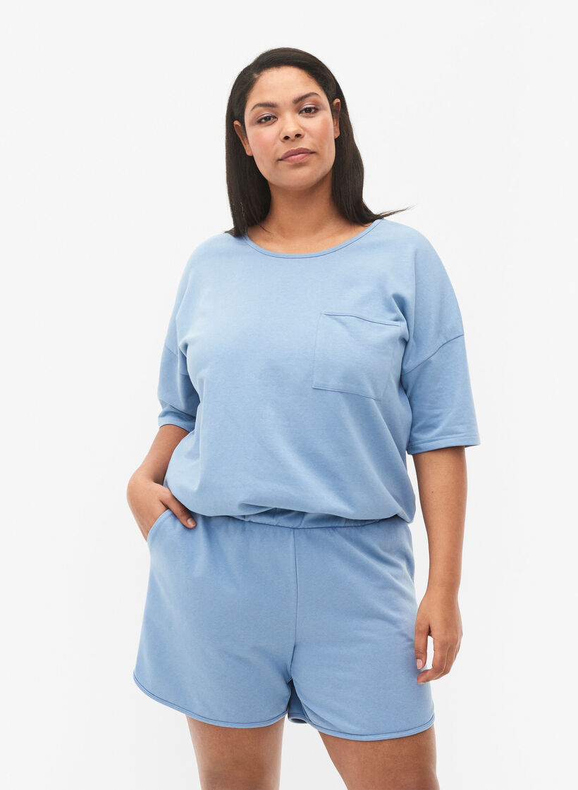 Ensfarvede sweatshorts med lommer, Faded Denim, Model image number 0