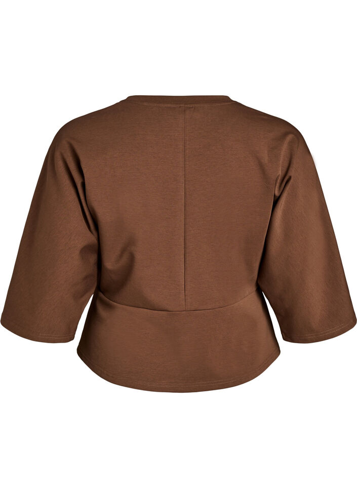 Peplumbluse med albuelange &aelig;rmer, Brun, Packshot image number 1