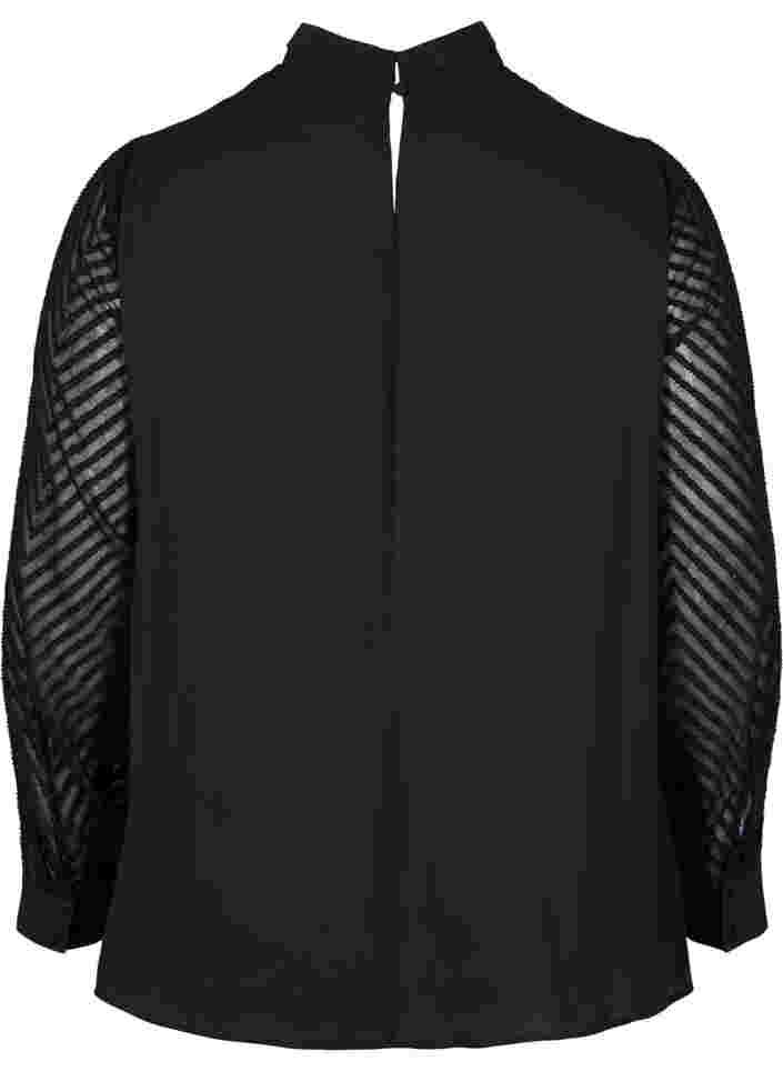Højhalset bluse med lange transparente ærmer, Black, Packshot image number 1