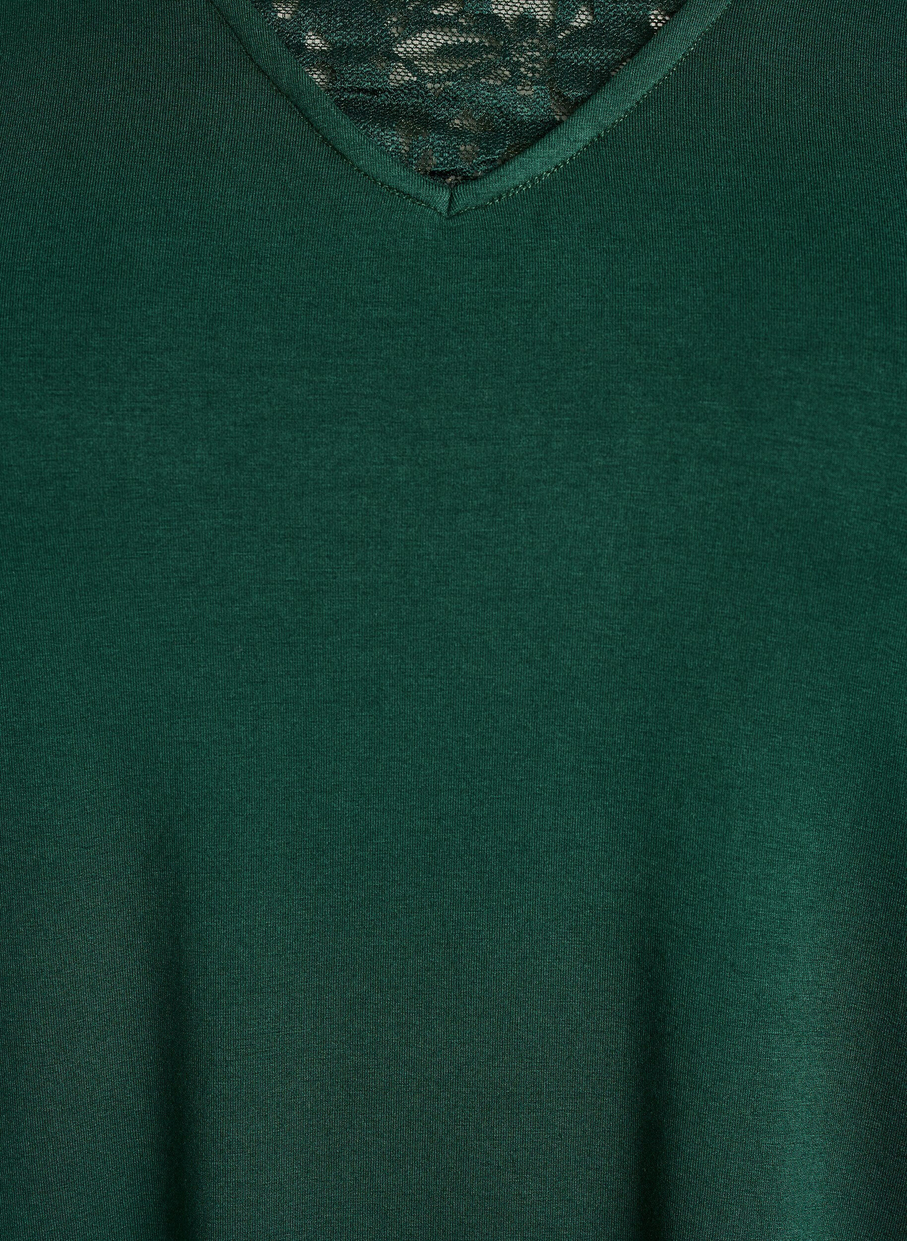 Zizzi Lang&aelig;rmet natbluse med blondedetaljer, Gr&oslash;n, Packshot image number 2