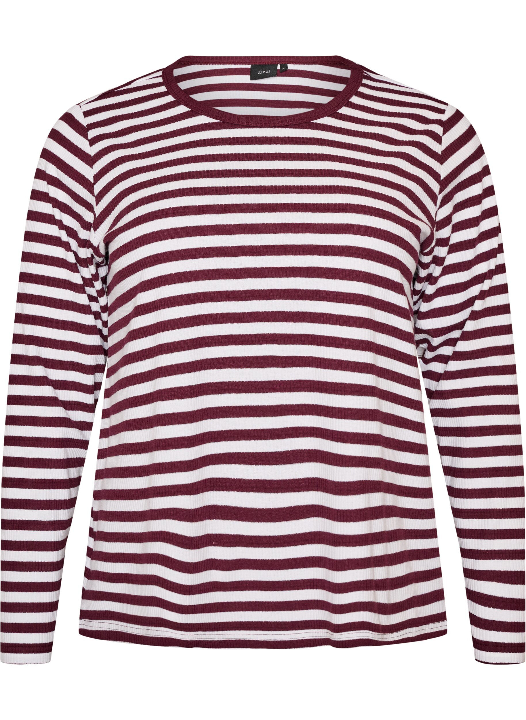 ZizziLang&aelig;rmet natbluse i rib jersey med striber, R&oslash;d, Packshot image number 0