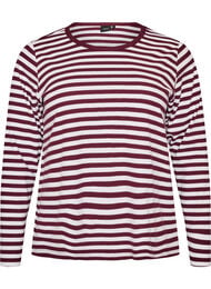Lang&aelig;rmet natbluse i rib jersey med striber, R&oslash;d