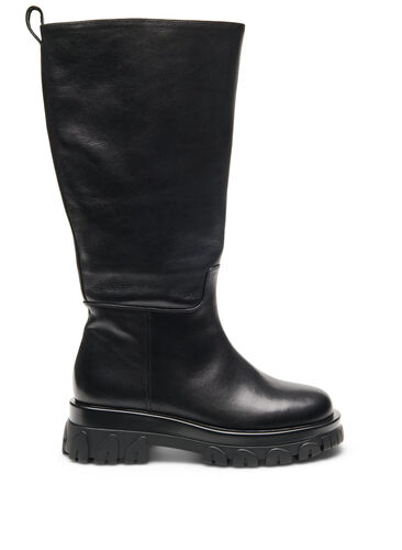 Wide fit læderstøvle med lynlås, Black, Packshot image number 0