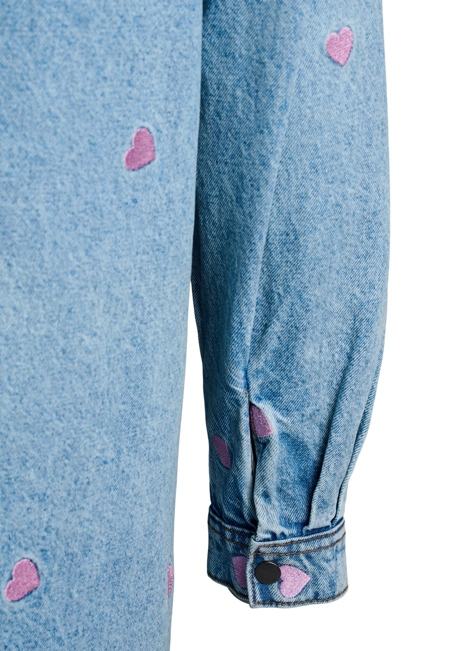 Zizzi Denimkjole med kirseb&aelig;r og brystlommer, Bl&aring;, Packshot image number 3
