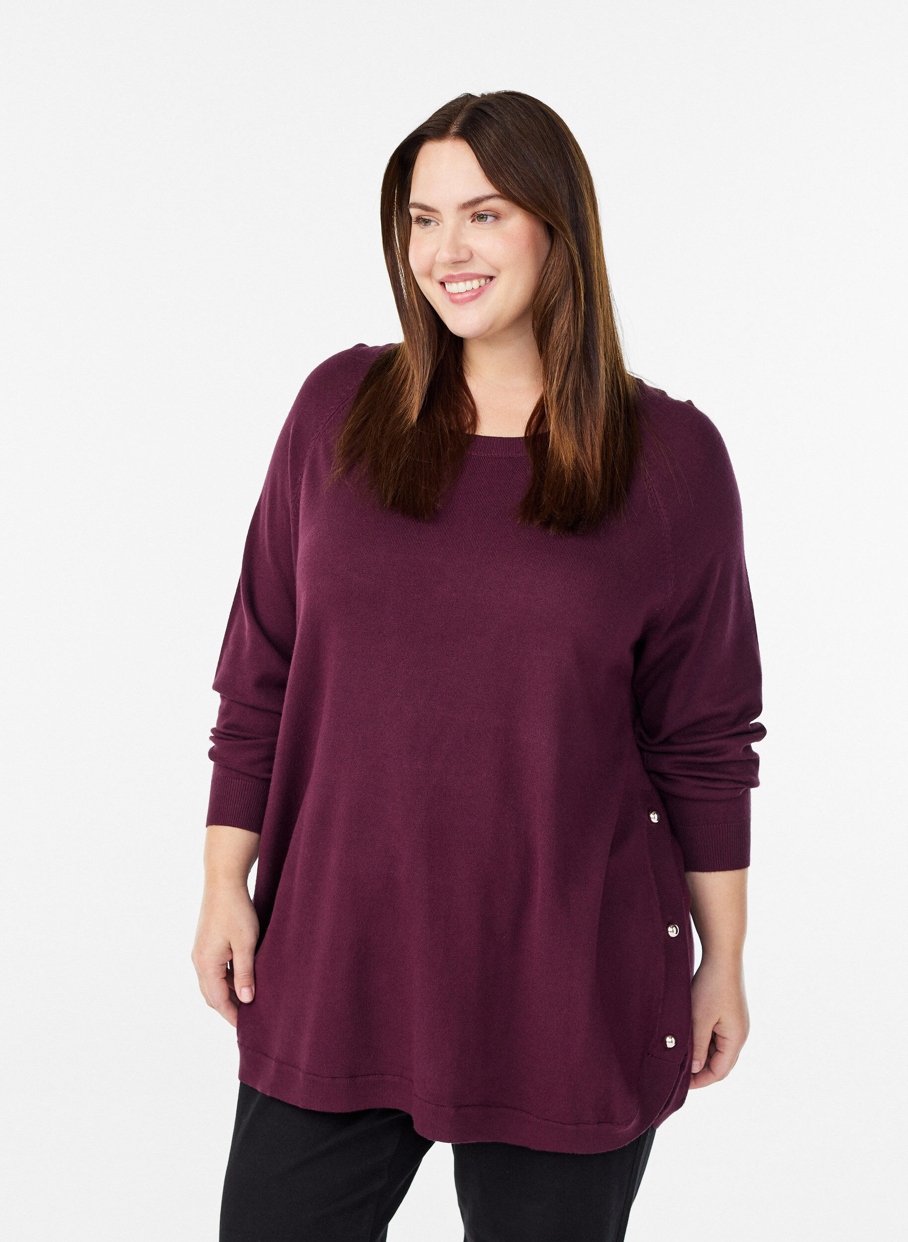 Strikbluse med knapper i siden, R&oslash;d, Model