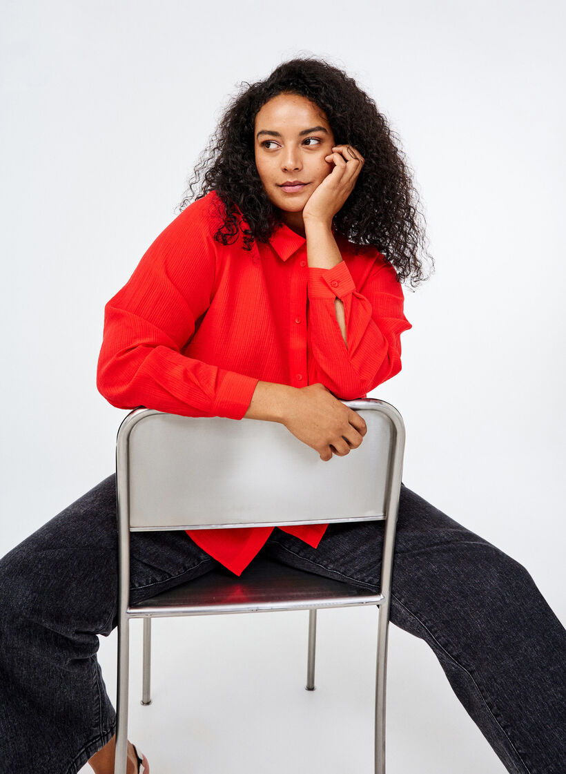 Skjorte med stribet struktur, Rød, Image image number 0