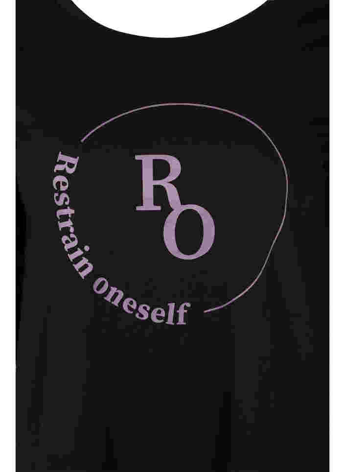Bomulds t-shirt med 3/4 ærmer, Black RO, Packshot image number 2