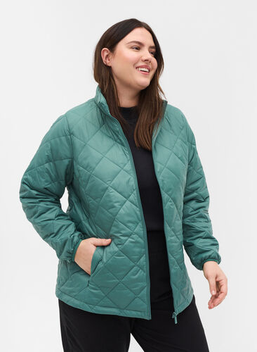 Quiltet letvægts jakke med lynlås og lommer , Sagebrush Green, Model image number 0