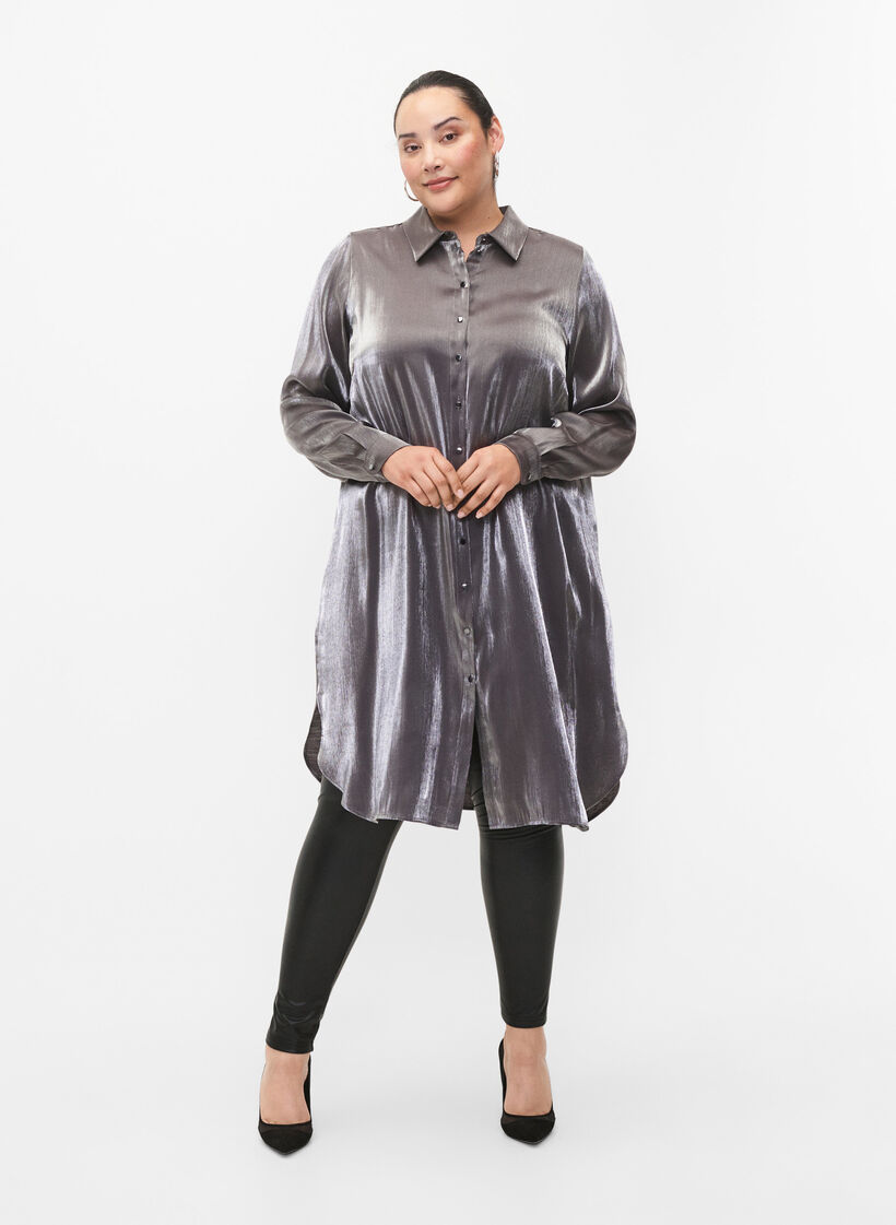 Lang sølvfarvet skjorte, Dark Silver, Model image number 3