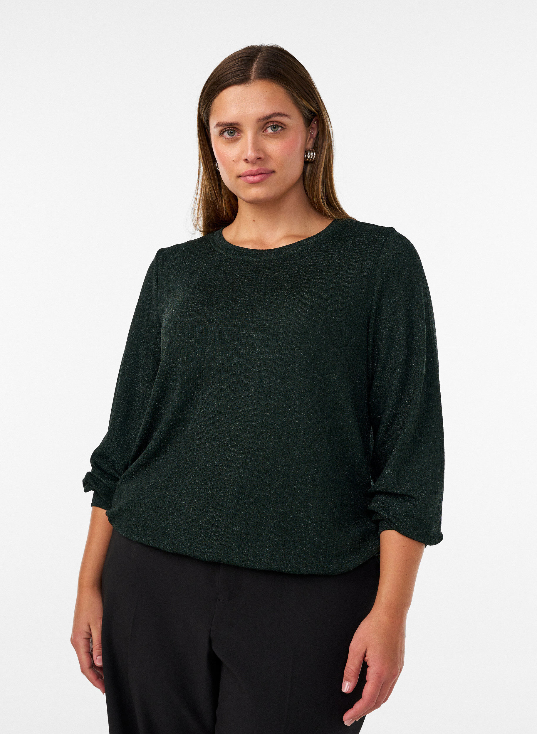 ZizziBluse med lodret struktur og glittertr&aring;d, Gr&oslash;n, Model image number 0