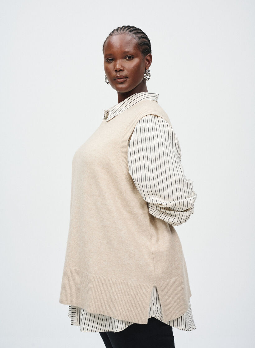 Strikvest med ribkanter, Beige, Image image number 0
