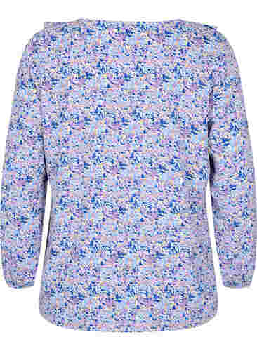 Printet bluse med flæser, Purple Ditzy Flower, Packshot image number 1